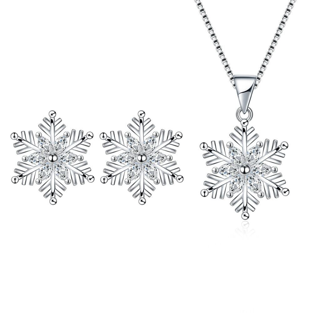 Crystal Snowflakes 925 Sterling Silver Necklace Stud Earrings Christmas Gift UK