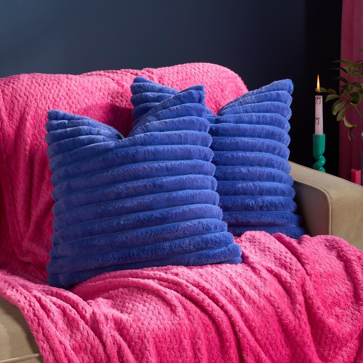 OHS Thick Rib Cushion Covers Faux Fur Soft Fleece Square Pillowcases Home Decor