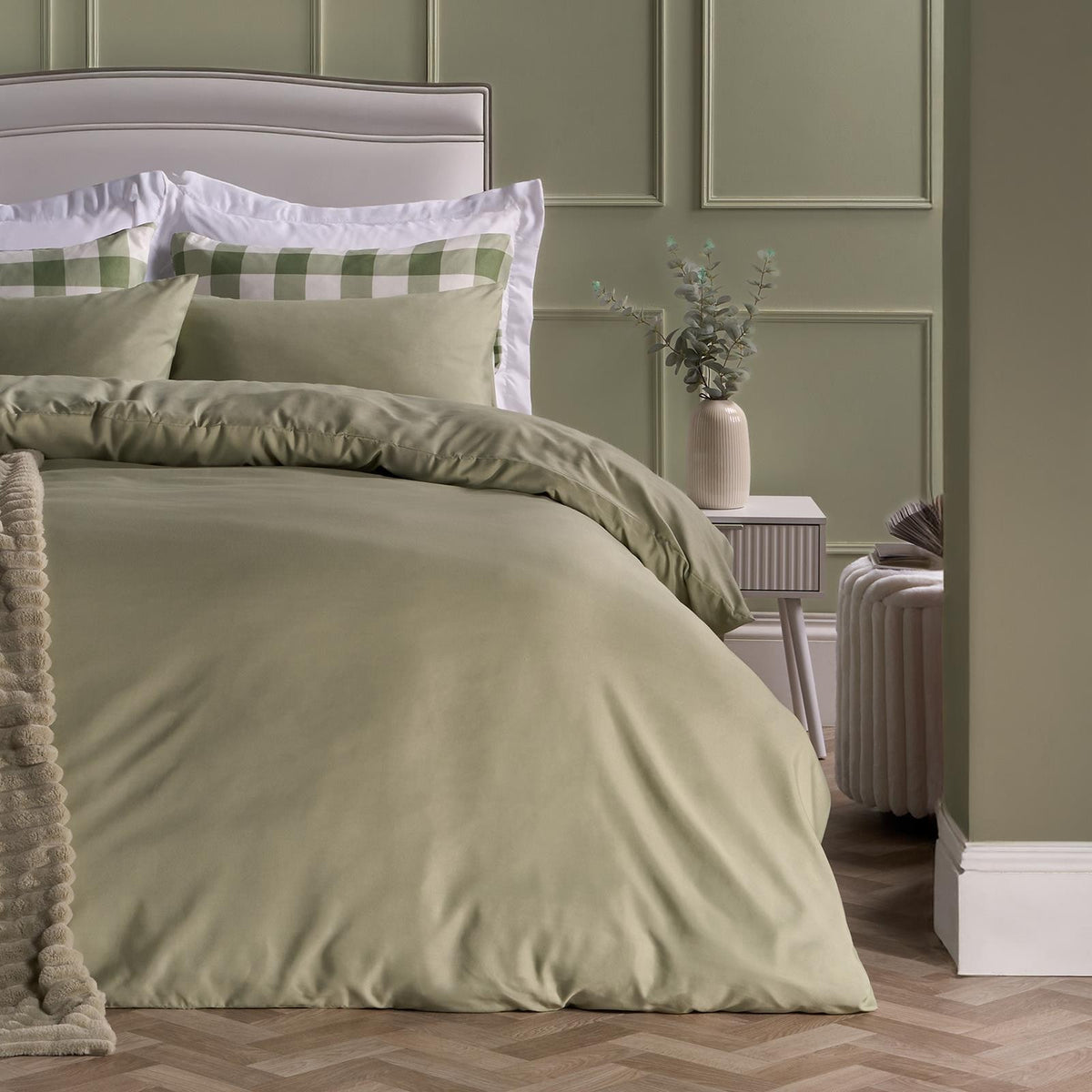 OHS Plain Duvet Cover & Pillowcase Reversible Bedding Set OR Fitted Sheet