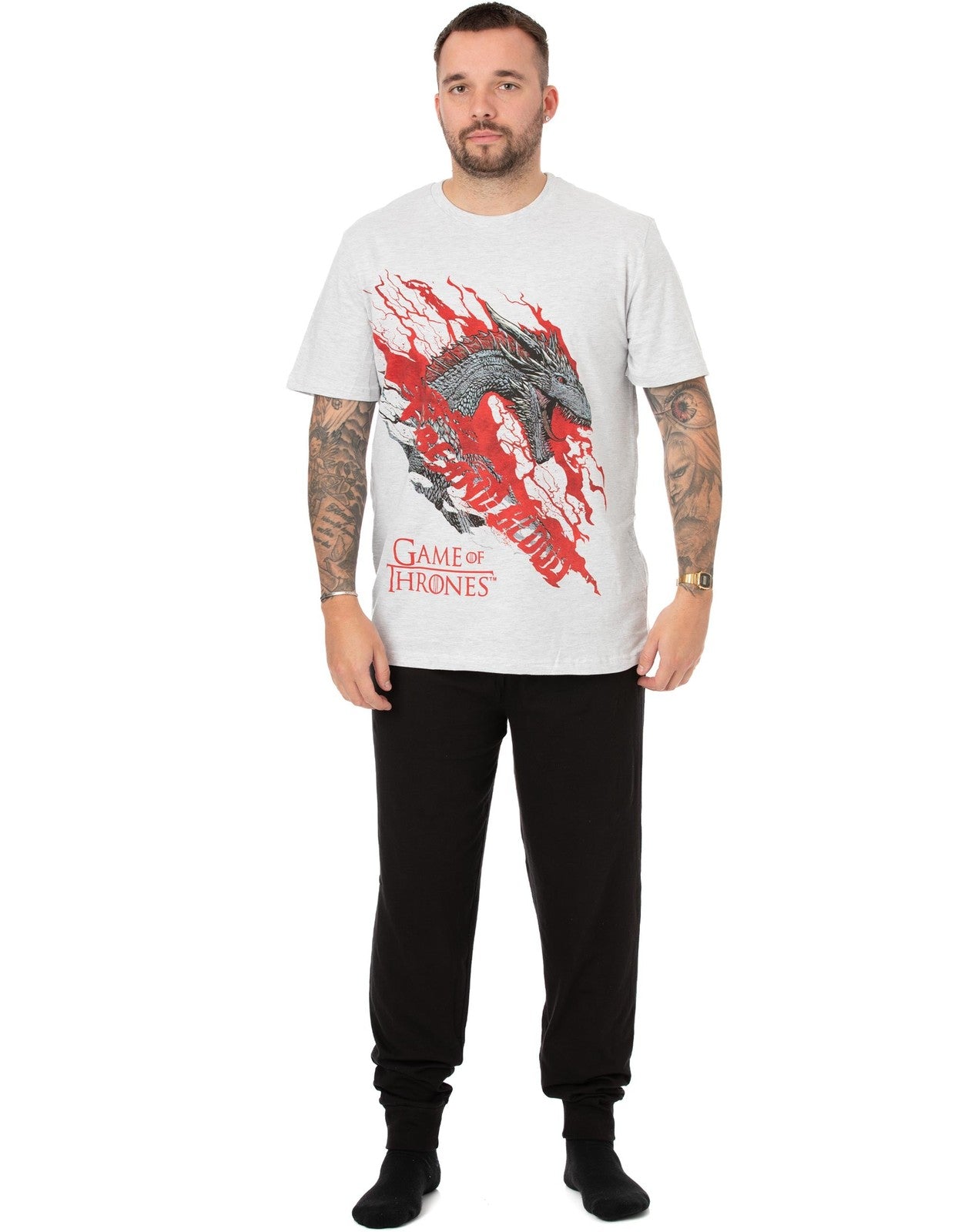 Game of Thrones Short Sleeve Long Leg Pyjama Set | Mens White | Official Merch