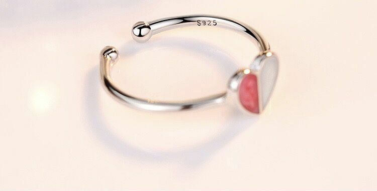 Womens Girls Colourful Heart Adjustable Ring 925 Sterling Silver Valentines Gift