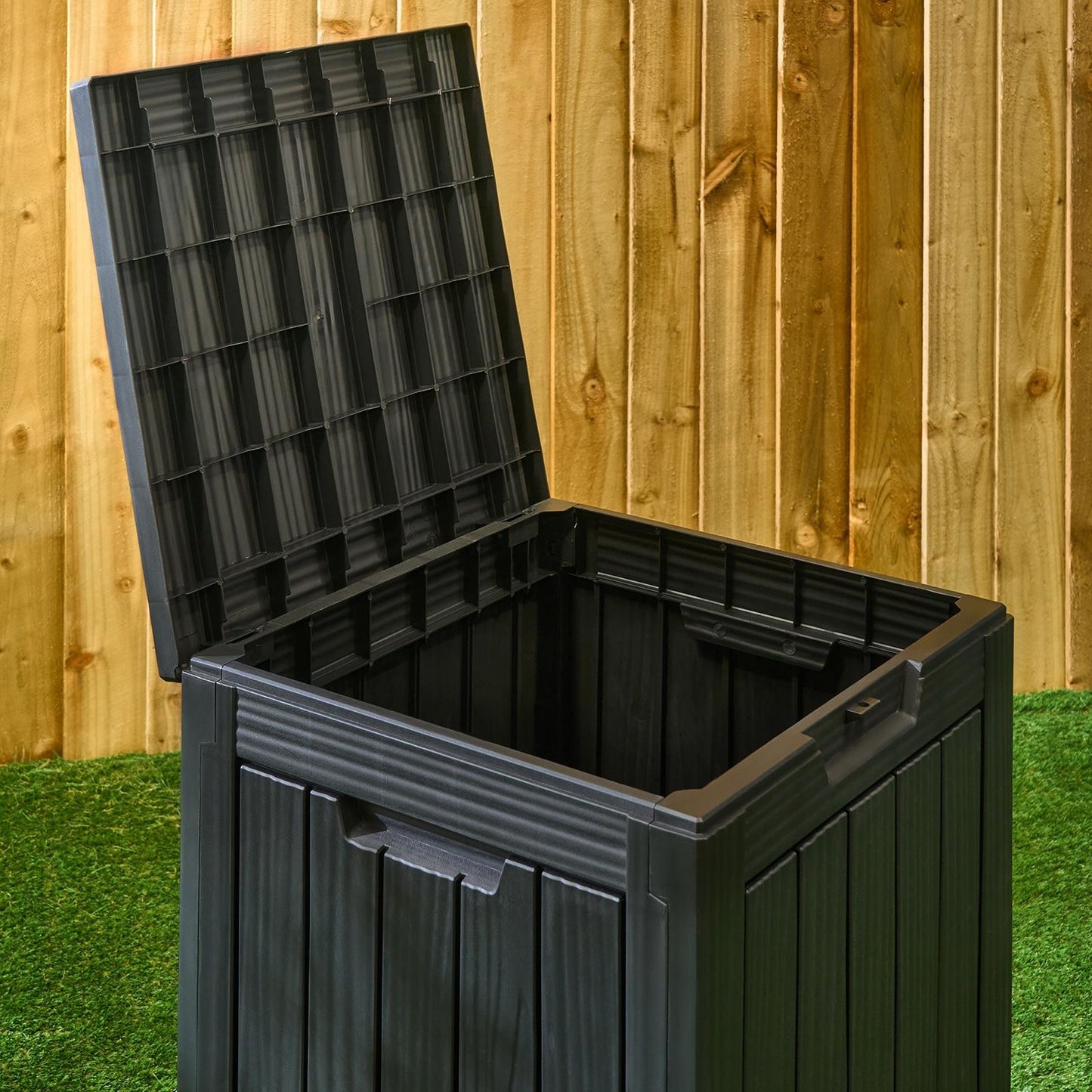 OHS Garden Storage Box Weather Resistant Plastic Wood Effect Outdoor Organiser