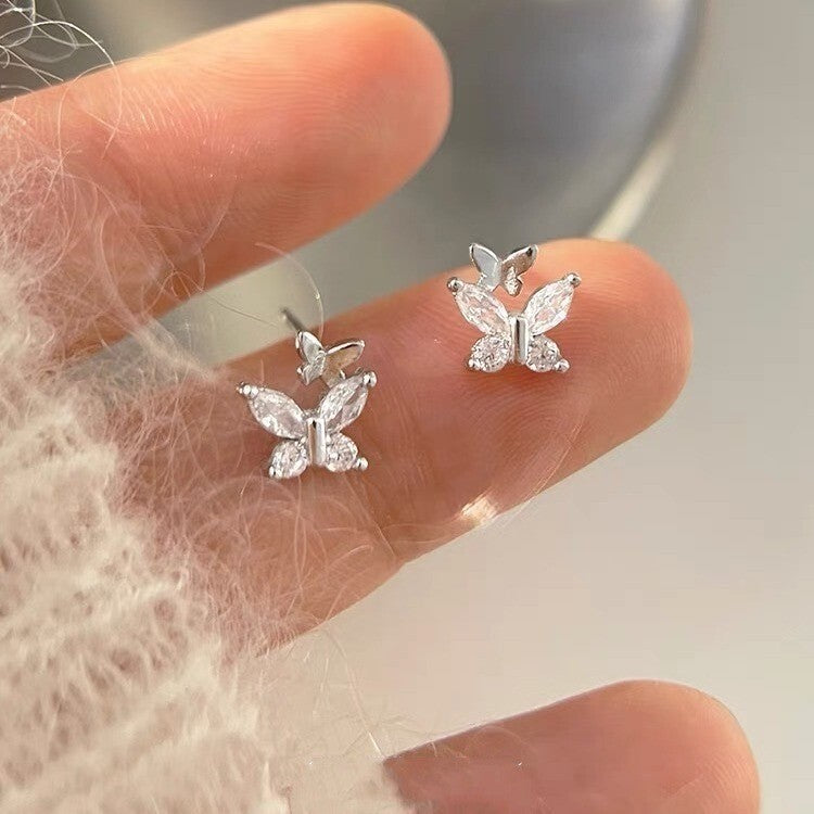 925 Sterling Silver Crystal Butterfly Stud Earrings Jewellery Women Girls Gift