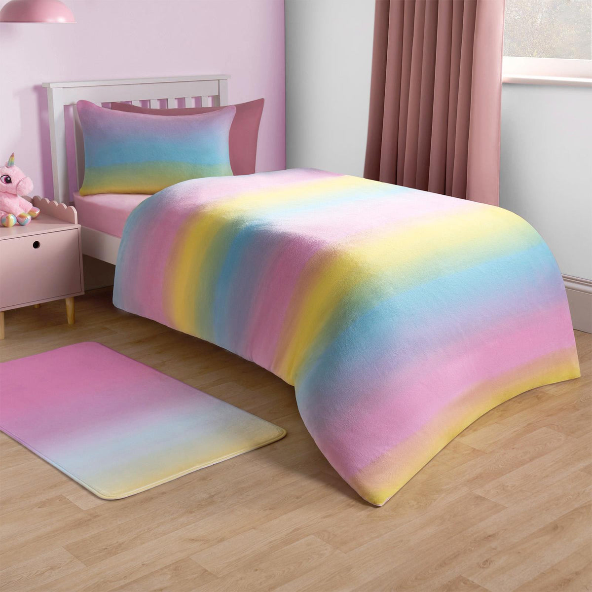Ombre Fleece Duvet Cover Pillowcase Quilt Rainbow Bedding Set Soft Single Double