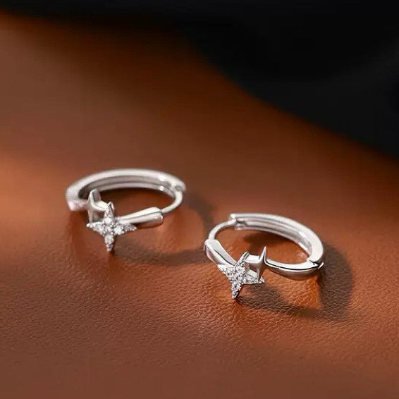 925 Sterling Silver Crystal Star Hoop Earrings Jewellery Women Girls Gift UK