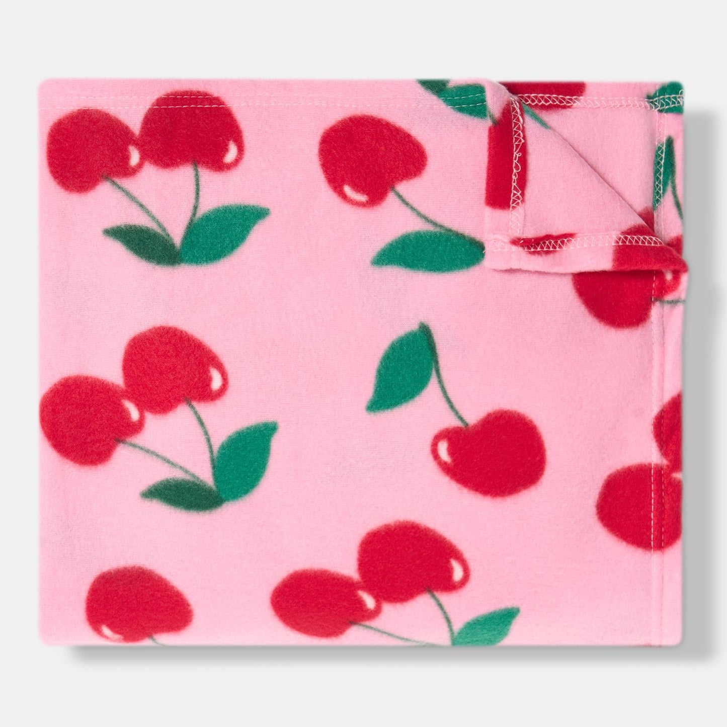 OHS Cherry Print Throw Soft Blanket Polar Fleece Lightweight Bedspread