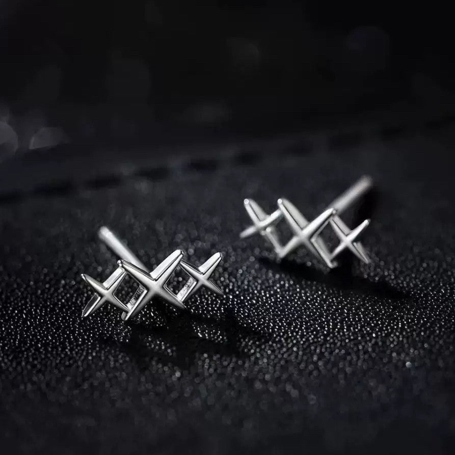 925 Sterling Silver Lovely Star Linked Stud Earrings Jewellery Women Girls Gift
