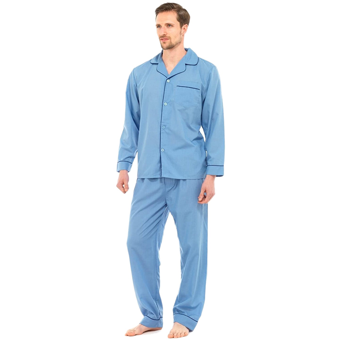 MENS TRADITIONAL PYJAMAS SET PLAIN PJ NIGHTWEAR LOUNGE WEAR TOP PANTS TROUSERS