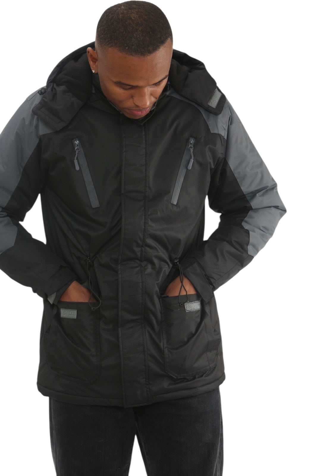 Mens Padded Winter Jacket Fleece Lined Warm Coat Hooded Waterproof Parka