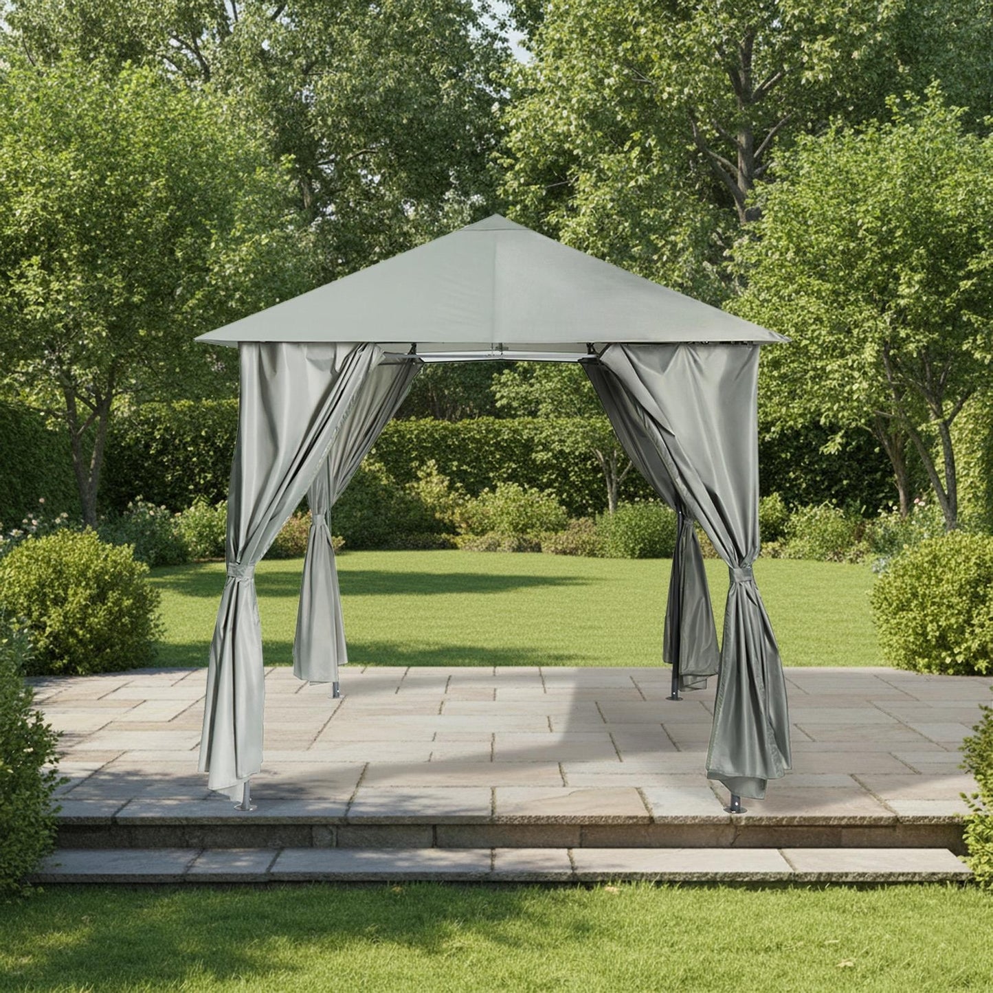 OHS Metal Garden Gazebo with Curtains Outdoor Party Tent Canopy Waterproof