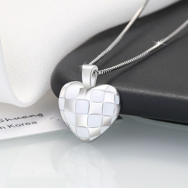 925 Sterling Silver Checkerboard Heart Pendant Necklace Women Jewellery Gift UK