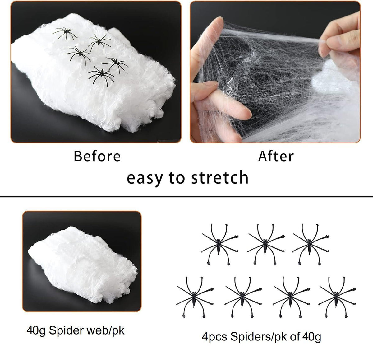40g Spider Web With Spiders Halloween Decoration Stretchy Cobweb Cob Party Props