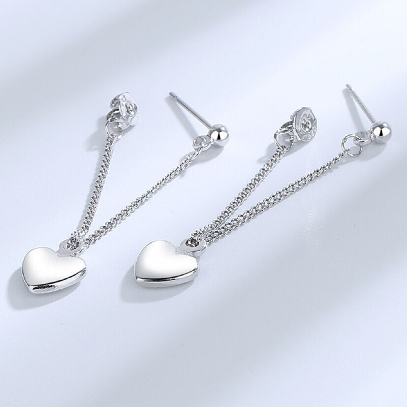 Women Girls 925 Sterling Silver Heart Dangle Drop Stud Earrings Jewellery Gift