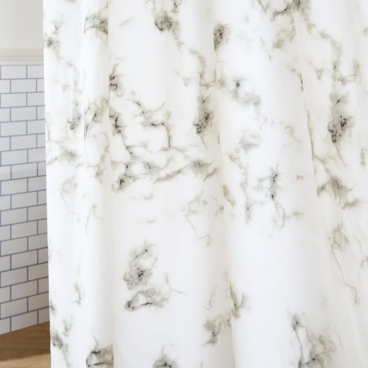 OHS Marble Shower Curtain with 12 Hooks Weighted Hem Bathtub Curtain, White/Grey