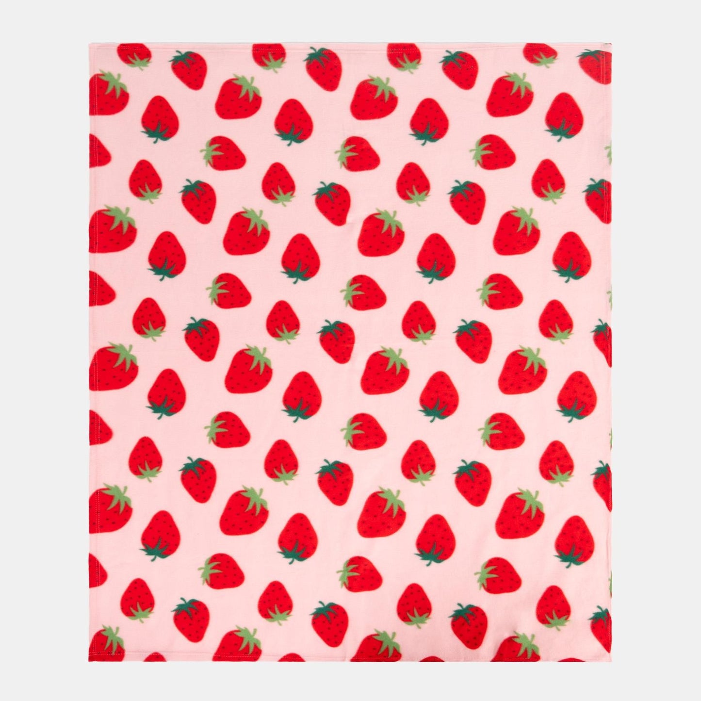 OHS Strawberry Print Throw Soft Polar Fleece Lightweight Blanket - 120 x 150cm