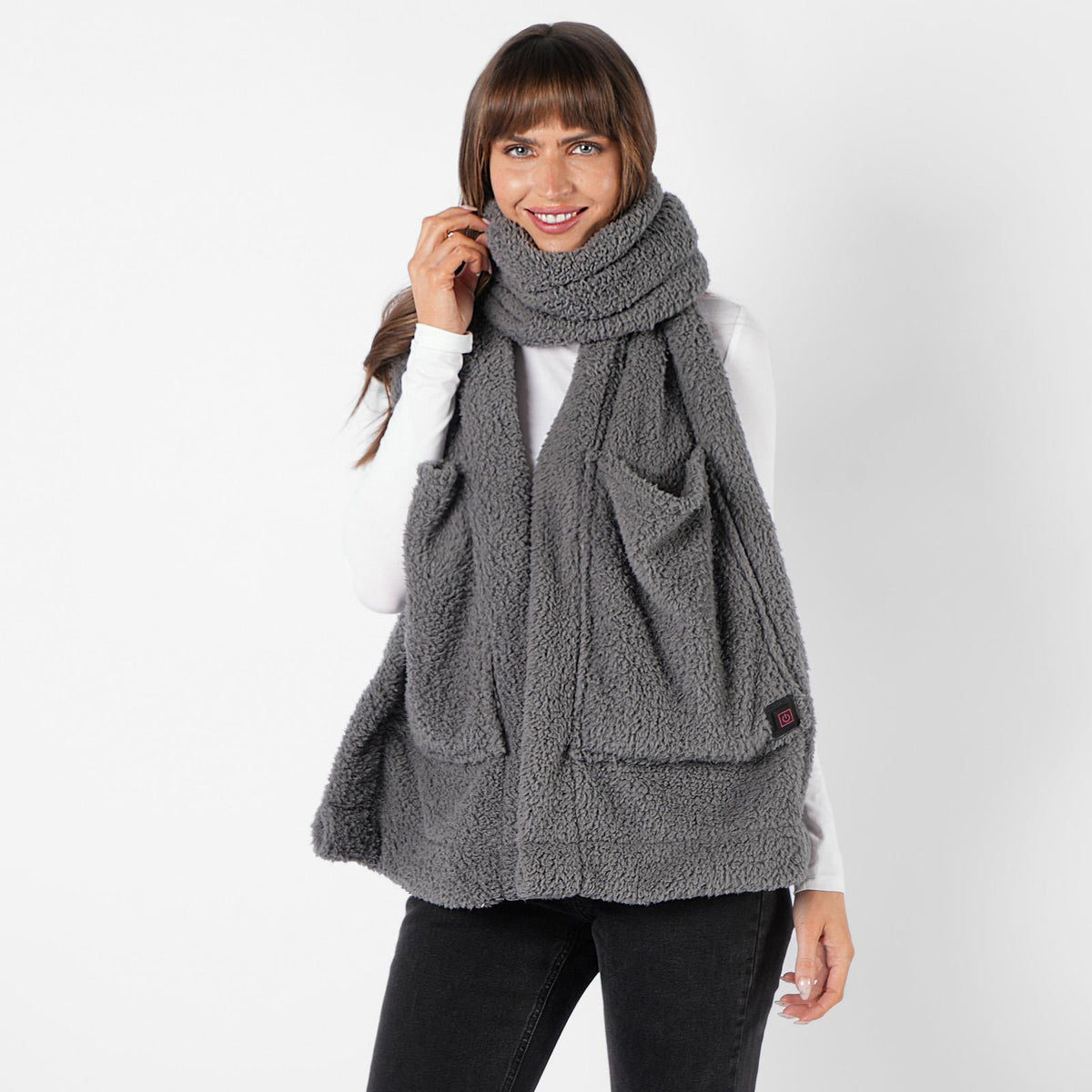 Teddy Fleece Scarf Heated Long Pockets Warm Wrap Shawl Scarves USB Power Bank