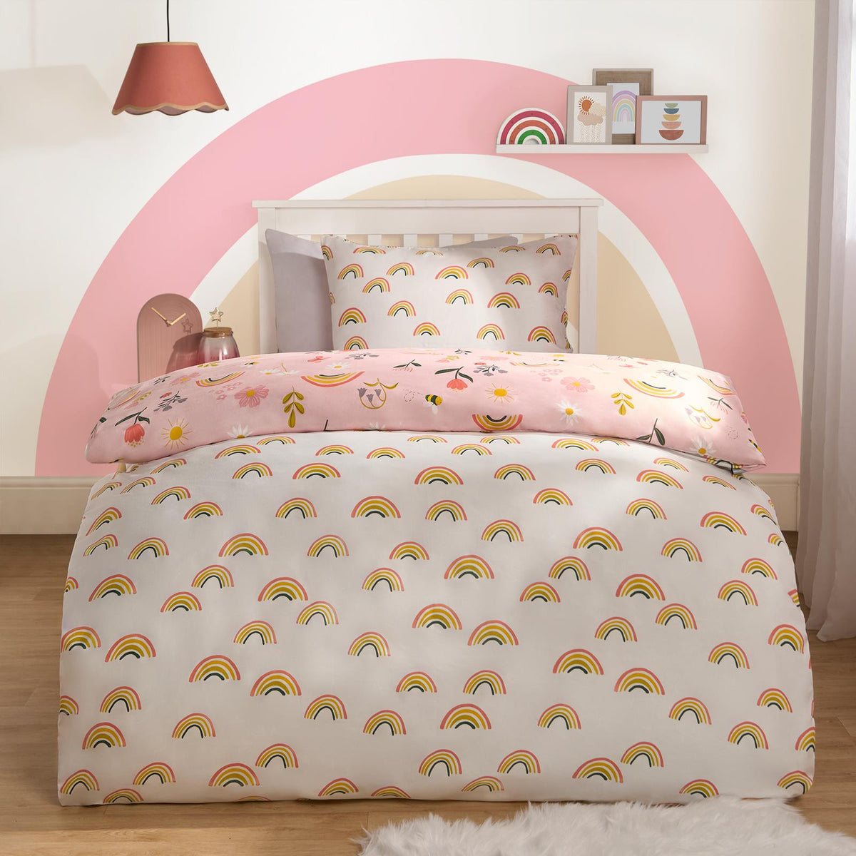 Floral Duvet Cover Bedding Set Pillowcases Rainbow Revesible Quilt Single Double