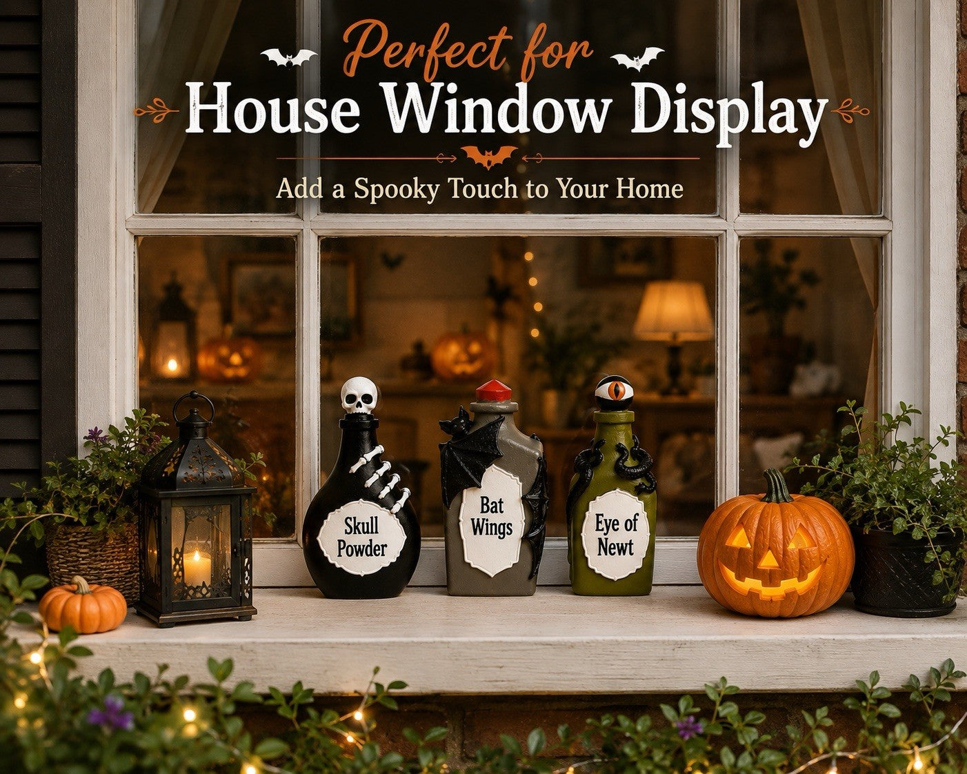 Halloween Decorations Set of 3 Spooky Potion Bottles Hand Painted 15cm Indoor