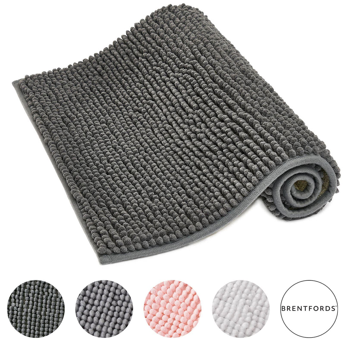 Brentfords Noodle Bath Mat Non Slip Shower Soft Highly Absorbent Chenille Shaggy