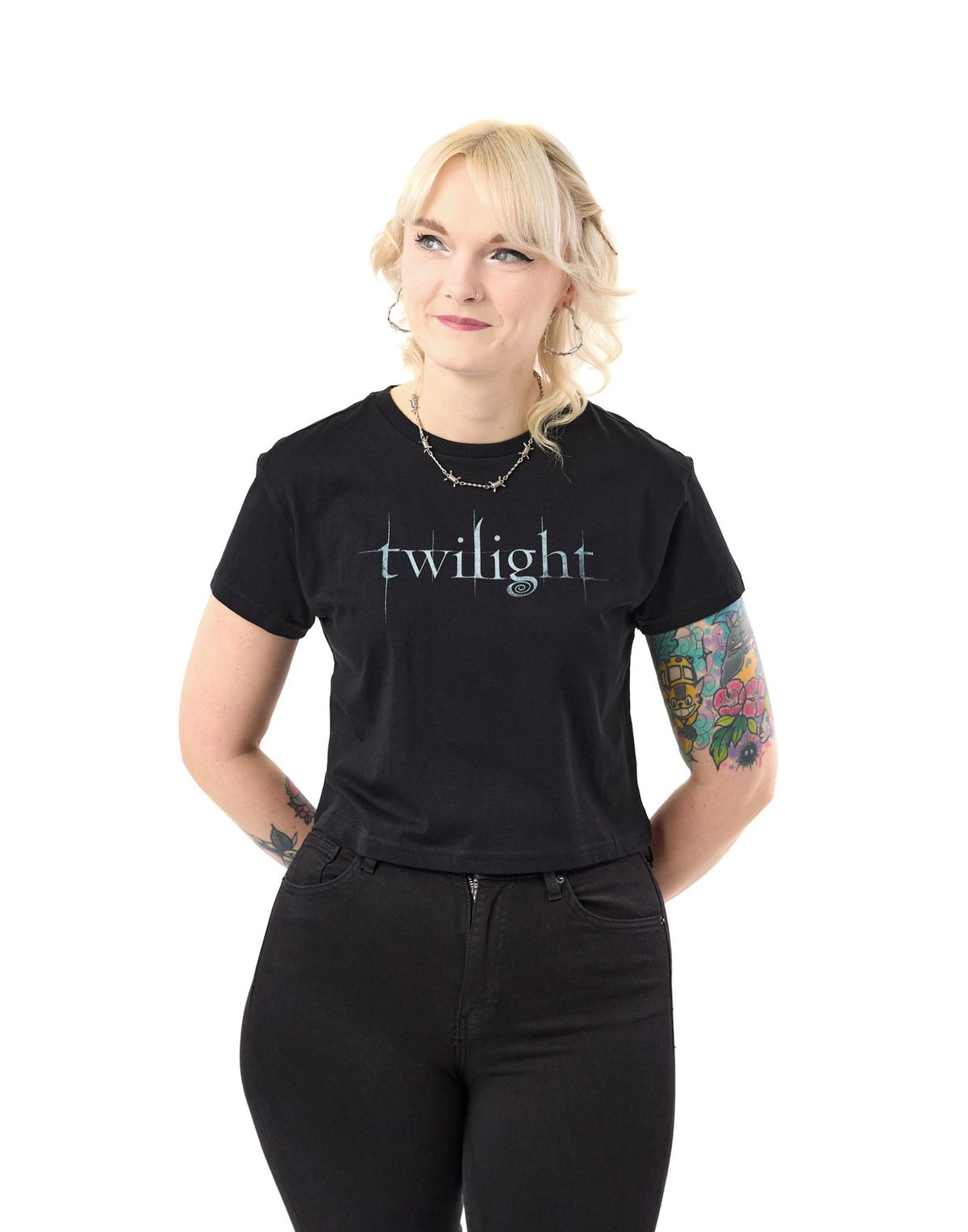 Twilight Cropped Short Sleeved T-Shirt | Womens Black | Official Merch