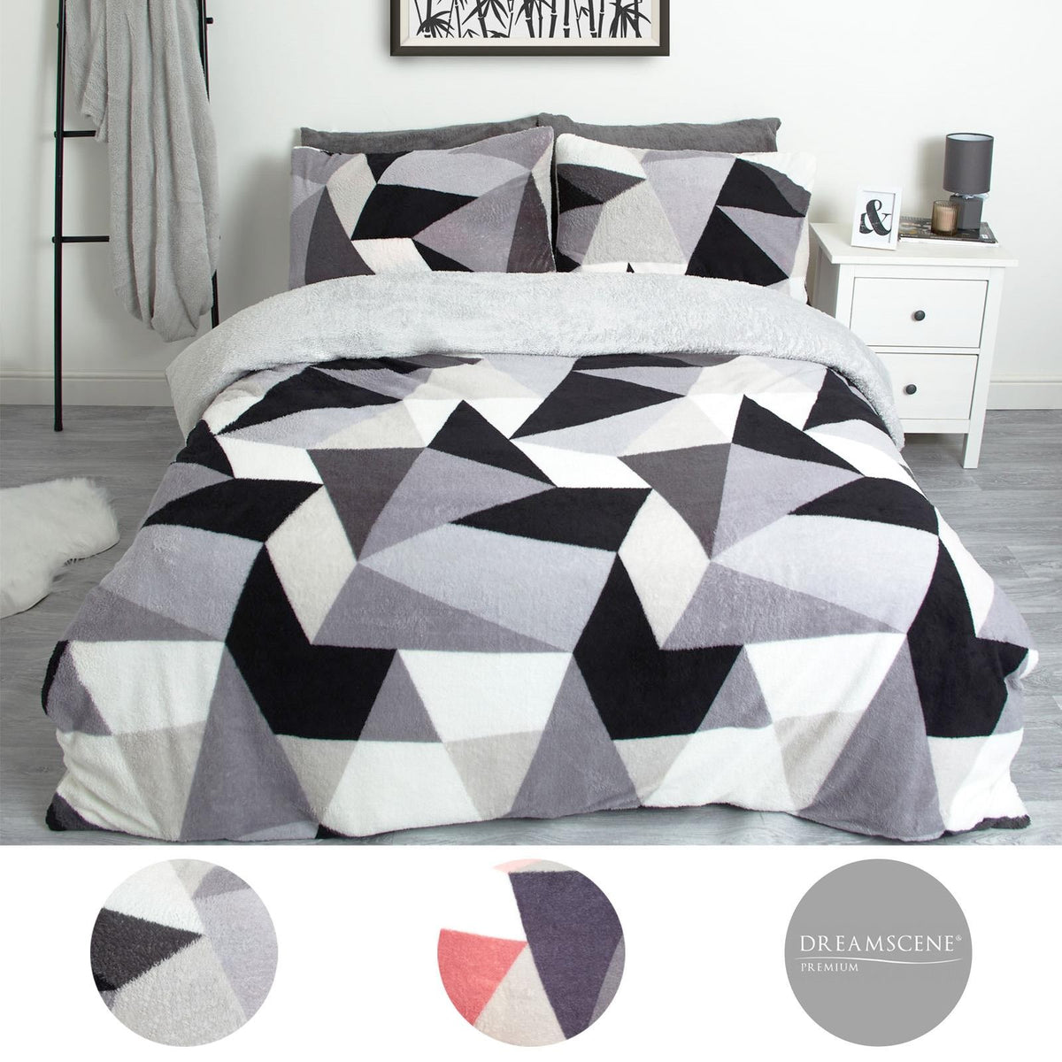 OHS Shapes Teddy Fleece Duvet Cover with Pillowcase Soft Warm Bedding Set