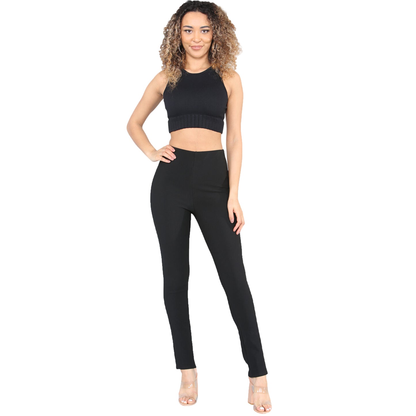 PACK OF 2 LADIES WOMENS STRAIGHT LEG RIBBED TROUSERS STRETCH PULL ON PANTS 8-26