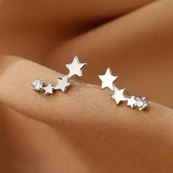 925 Sterling Silver Crystal Star Linked Stud Earrings Jewellery Women Girls Gift