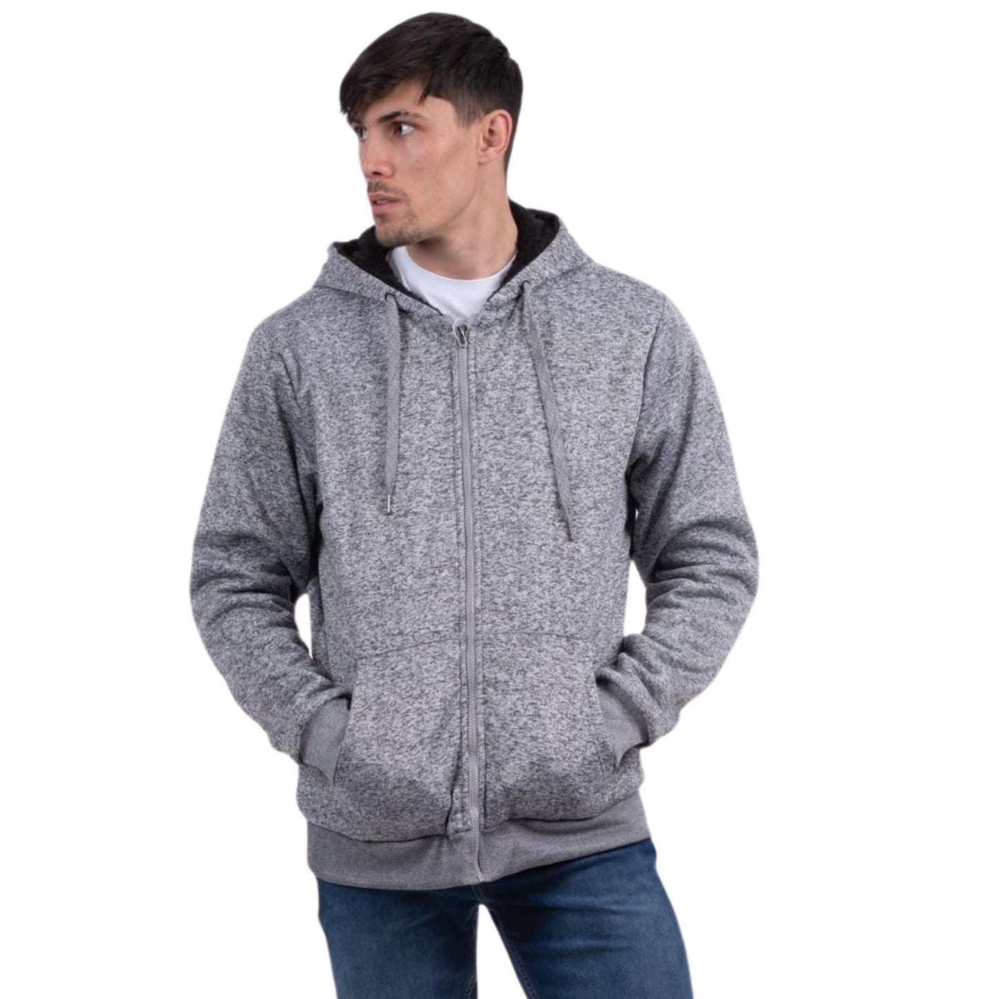 MENS HOODED PADDED SWEATSHIRT HOODY SHERPA FLEECE FUR LINED JUMPER JACKETS TOPS