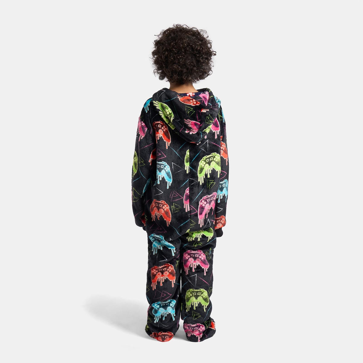 OHS Kids All In One Pyjama Glow in the Dark Gaming Print Sherpa Lined Loungewear