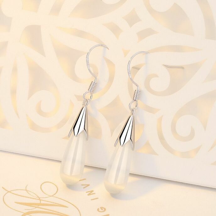 Womens Moonstone Opal Drop Hook Earrings 925 Sterling Silver Jewellery Gift UK