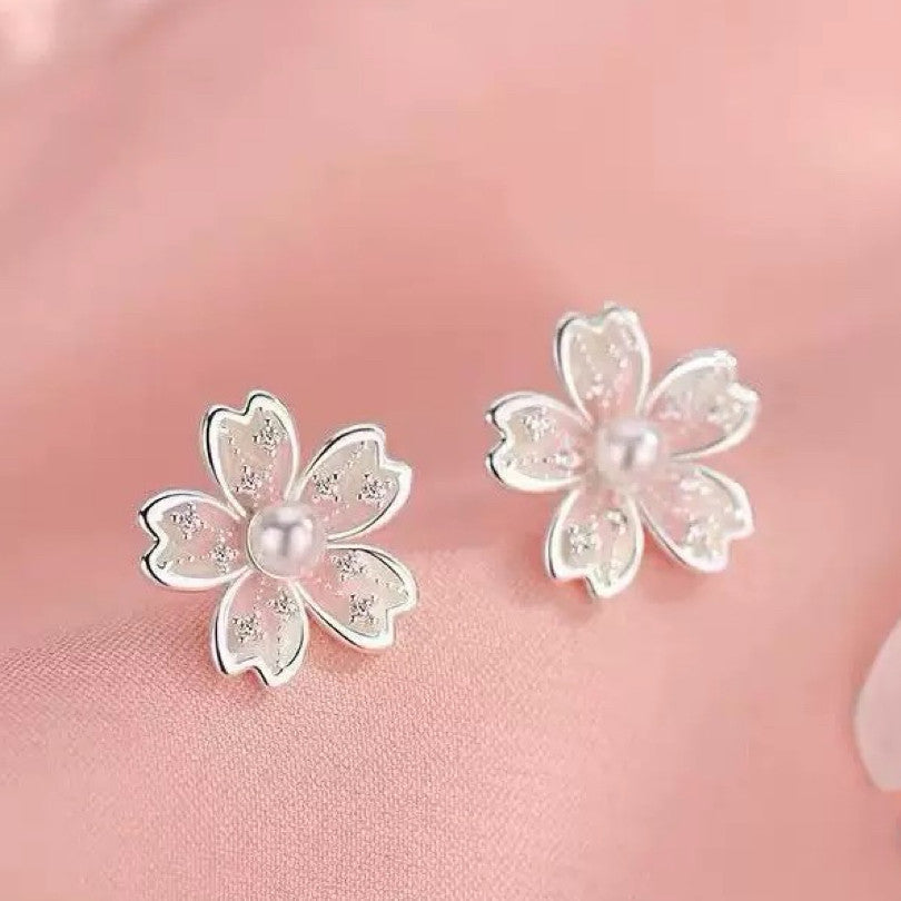 925 Sterling Silver Pearl Flower Stud Earrings Jewellery Women Girls Gift