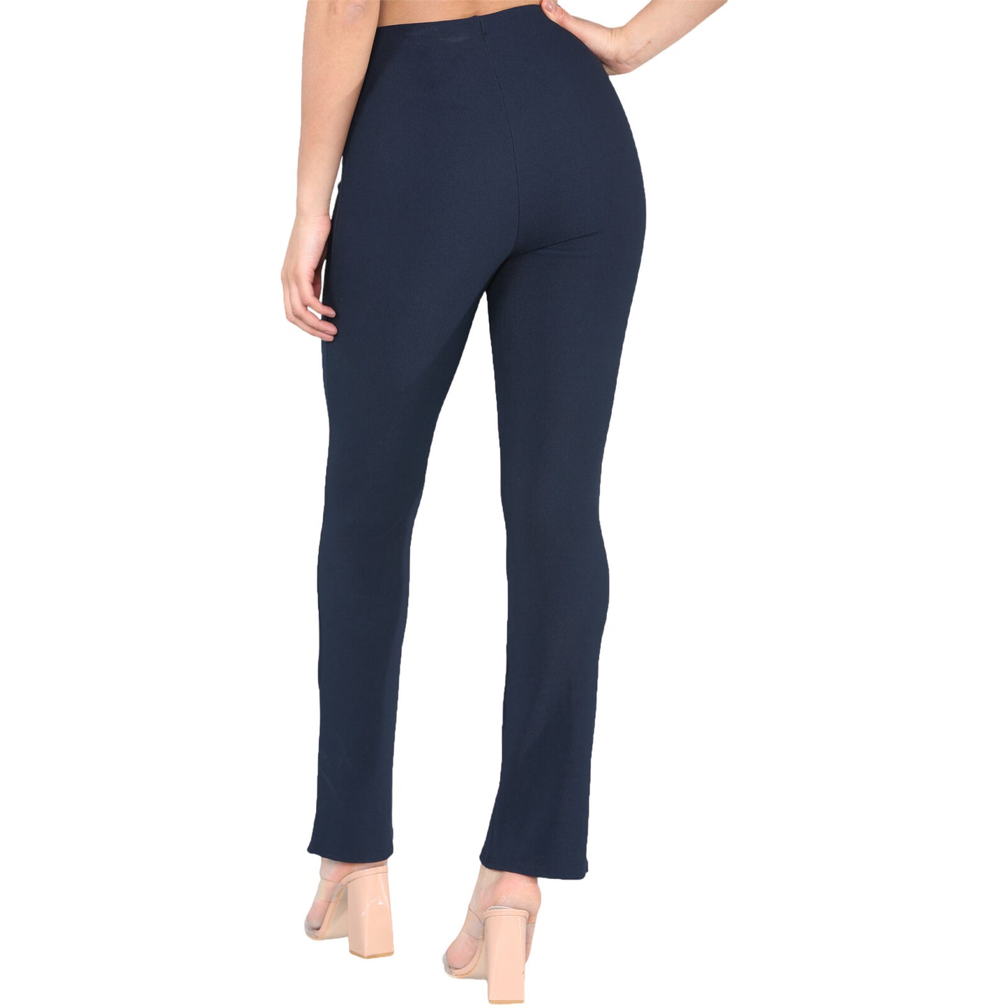 PACK OF 2 WOMENS BOOTLEG TROUSERS LADIES ELASTICATED WAIST RIBBED PANTS BOTTOMS