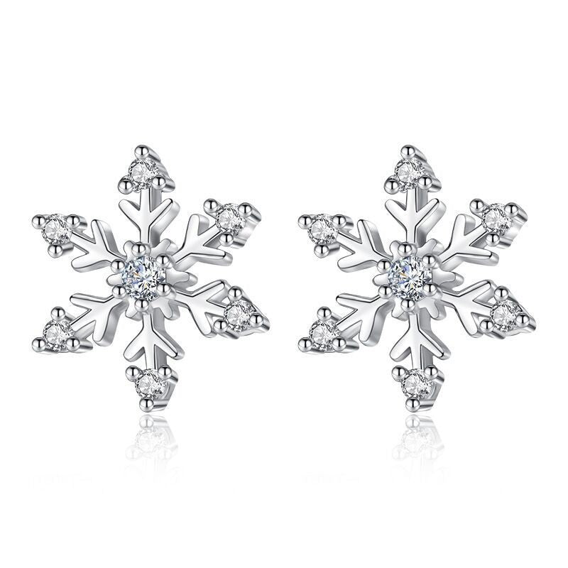 Crystal Snowflakes 925 Sterling Silver Stud Earrings Women Girls Christmas Gift