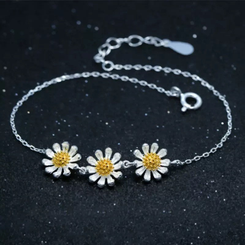 925 Sterling Silver Beautiful Flower Linked Bracelet Women Girls Jewellery