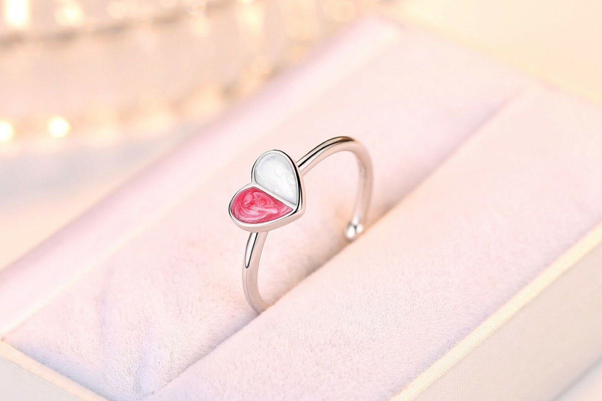 Womens Girls Colourful Heart Adjustable Ring 925 Sterling Silver Valentines Gift