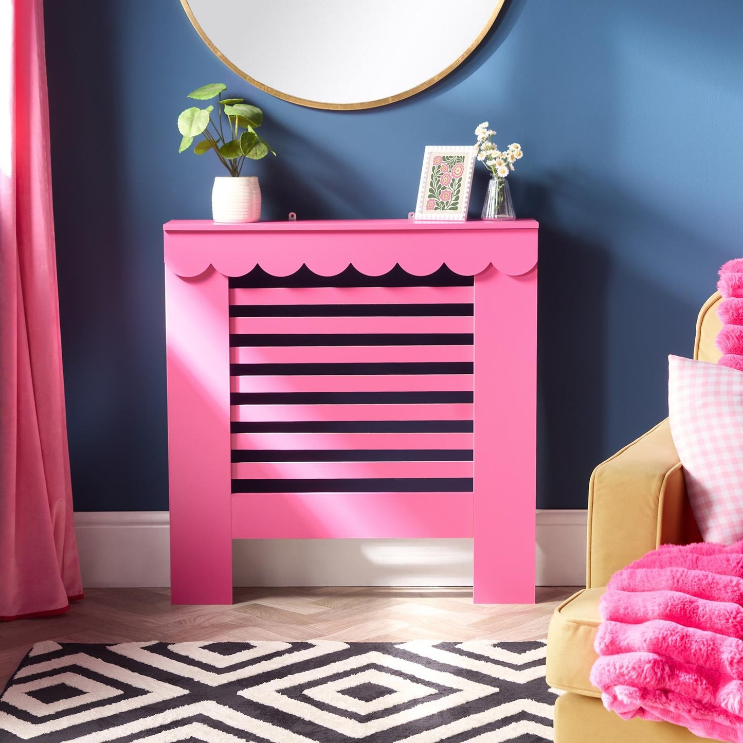 OHS Scallop Radiator Cover Engineered Wood Modern Side Board Cabinet Shelf