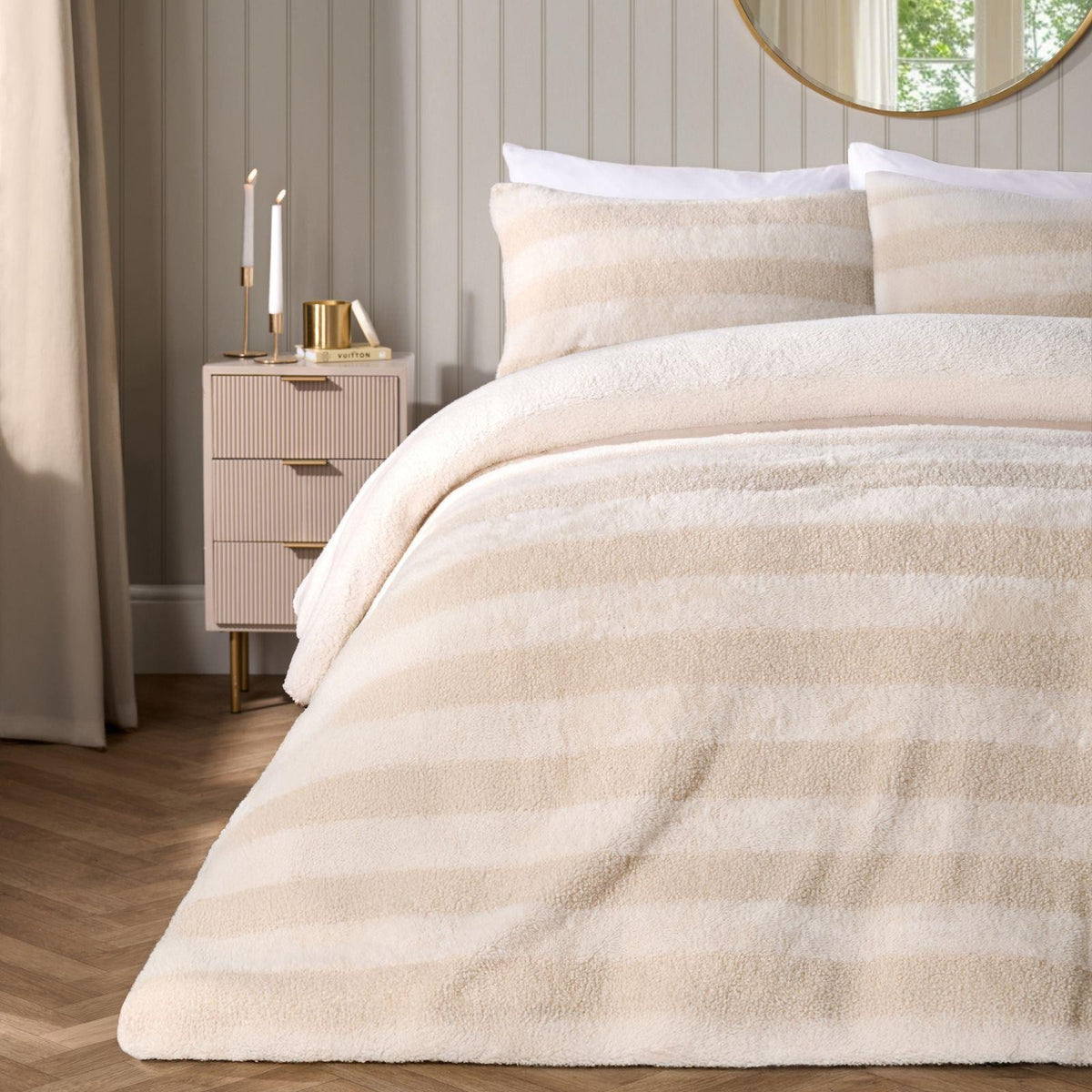 OHS Tufted Boucle Stripe Duvet Cover with Pillowcase Thermal Winter Bedding Set