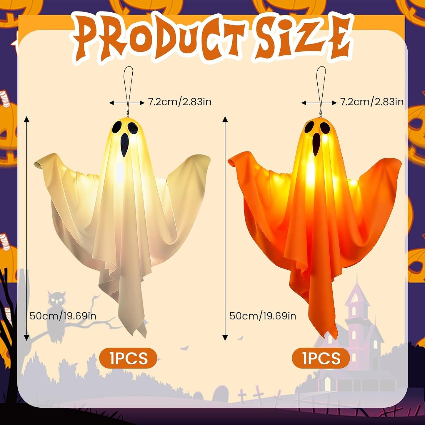 2Pcs Halloween Ghost Decorations Hanging LED Light Up Spooky Outdoor Yard Decor