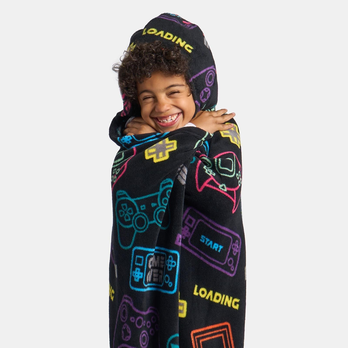 OHS Kids Hooded Throw Novelty Print Flannel Fleece Winter Warm Wearable Blanket