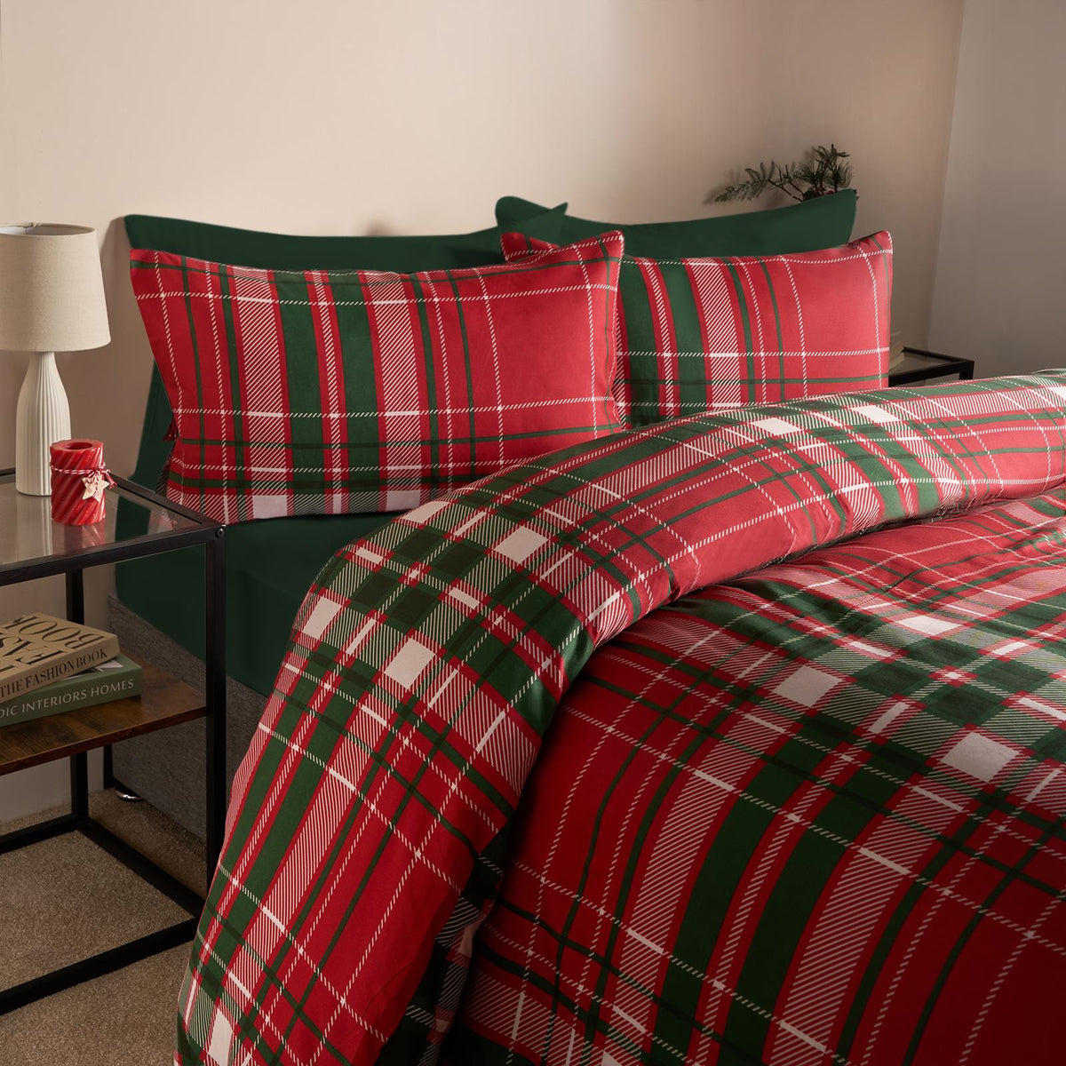 Christmas Check Duvet Cover Bedding Set Pillowcase Reversible Soft Tartan Quilt