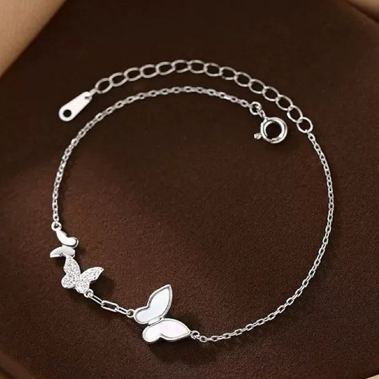 925 Sterling Silver Crystal Butterfly Linked Charm Bracelet Women Jewellery UK