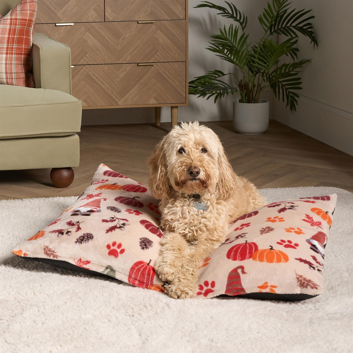 OHS Print Pet Bed Fleece Paw Checks Leopard Stripes Xmas Calming Cushion Dog Cat