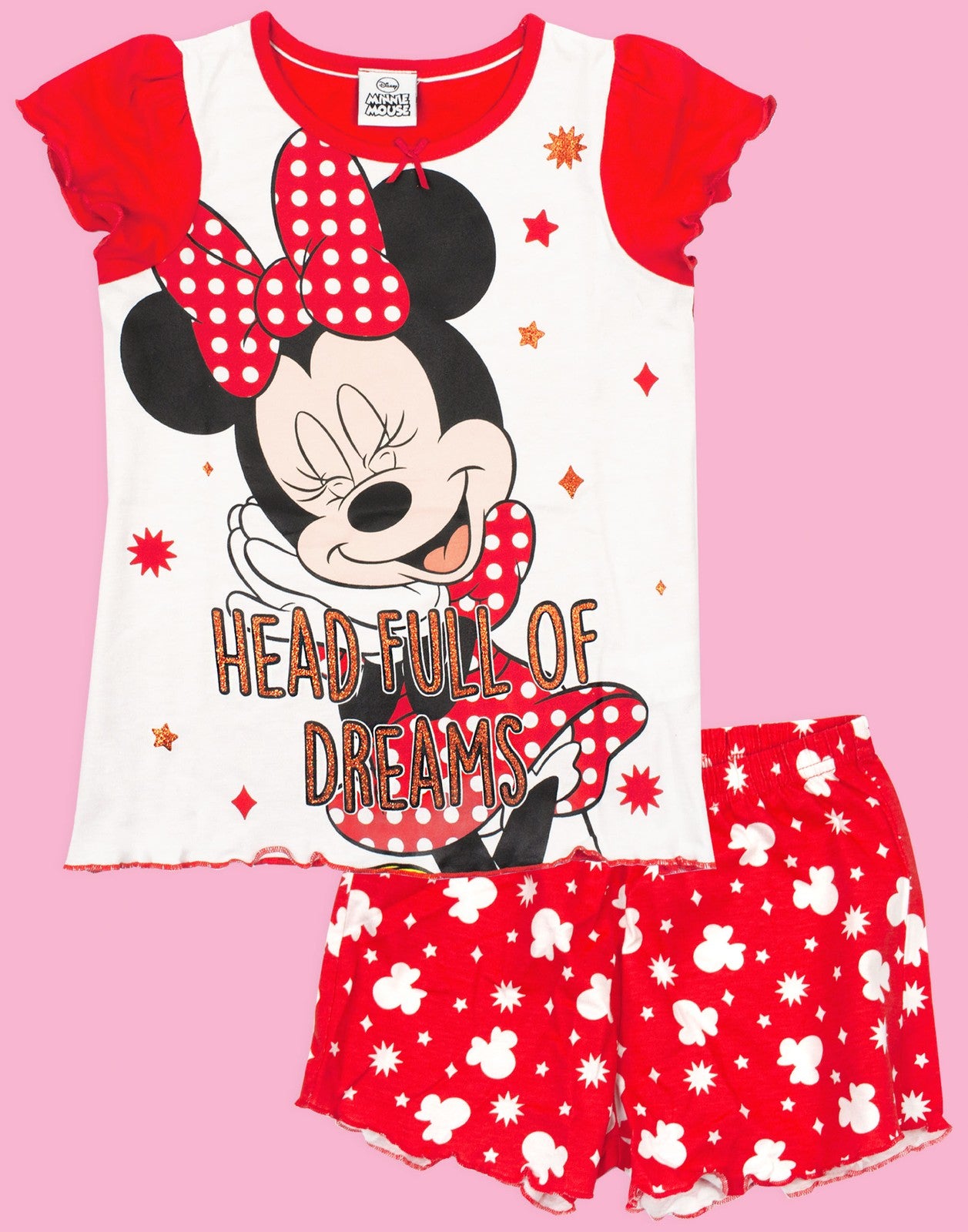 Disney Short Sleeve Short Leg Pyjama Set | Girls Red | Official Merch