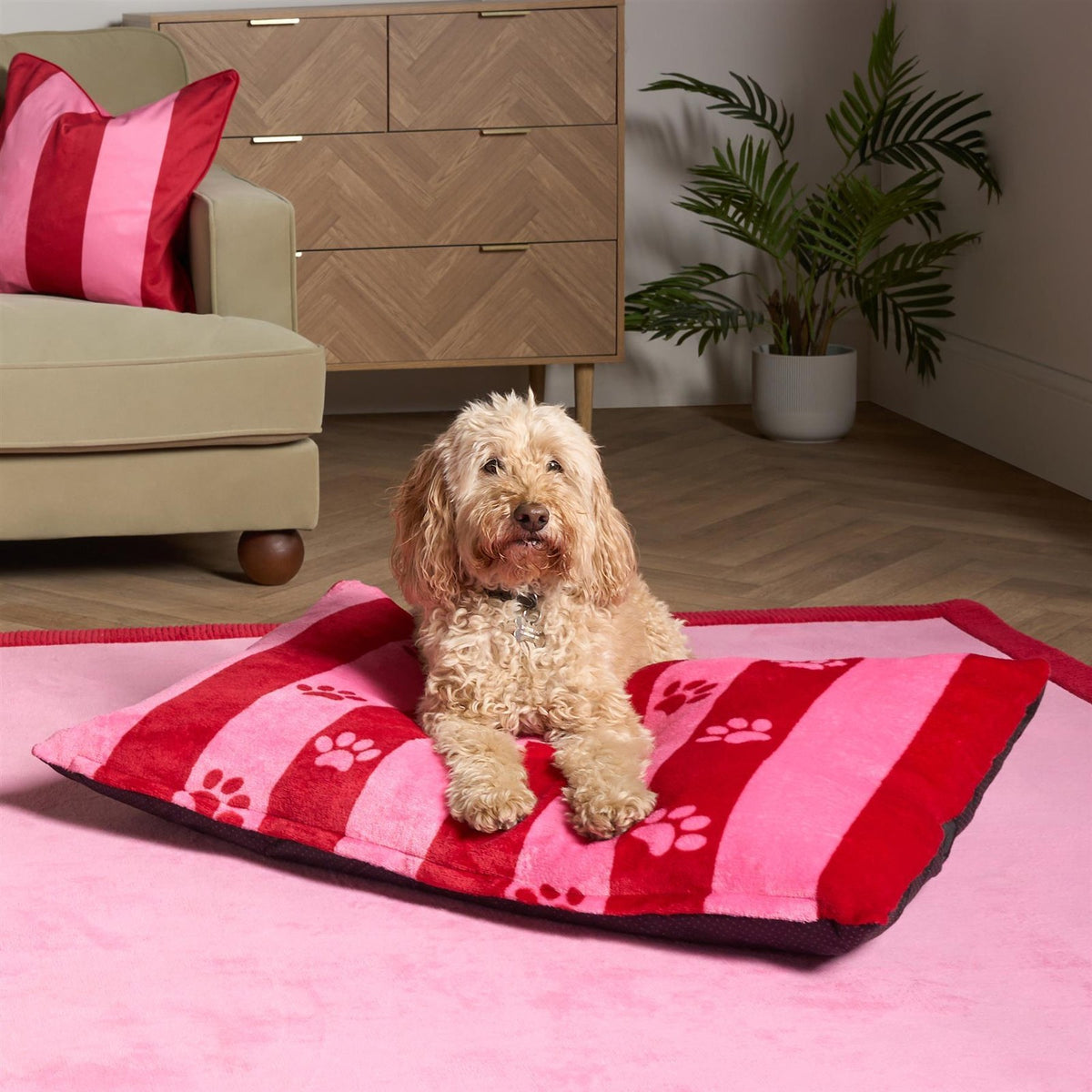 OHS Print Pet Bed Fleece Paw Checks Leopard Stripes Xmas Calming Cushion Dog Cat