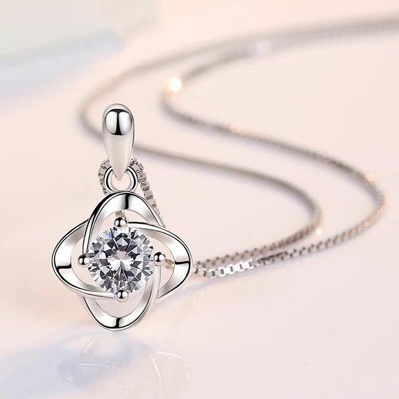 Women Swirl Crystal Stone Pendant Chain Necklace 925 Sterling Silver Jewellery