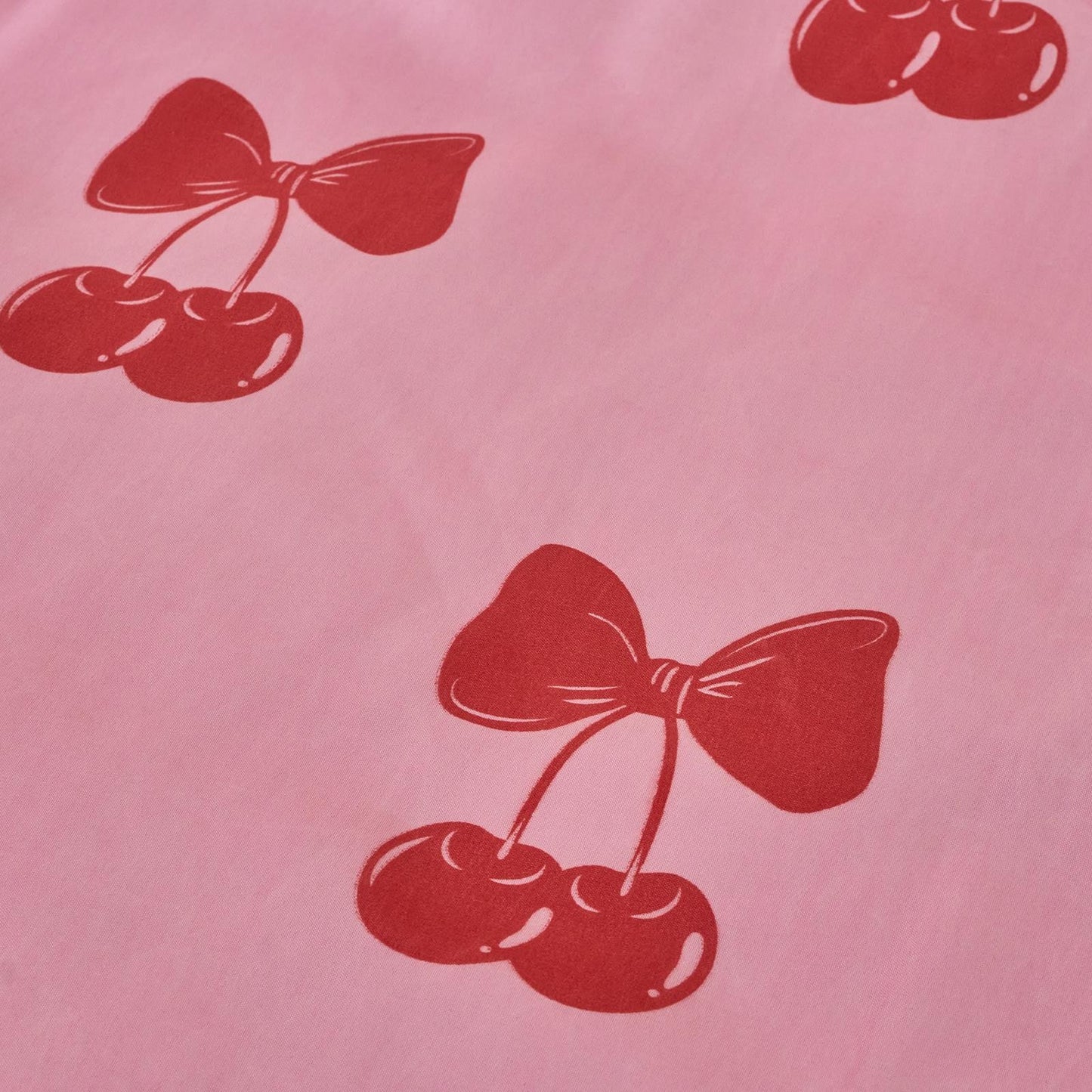 OHS Cherry Bow Bedding Set Microfibre Reversible Duvet Cover with Pillowcase