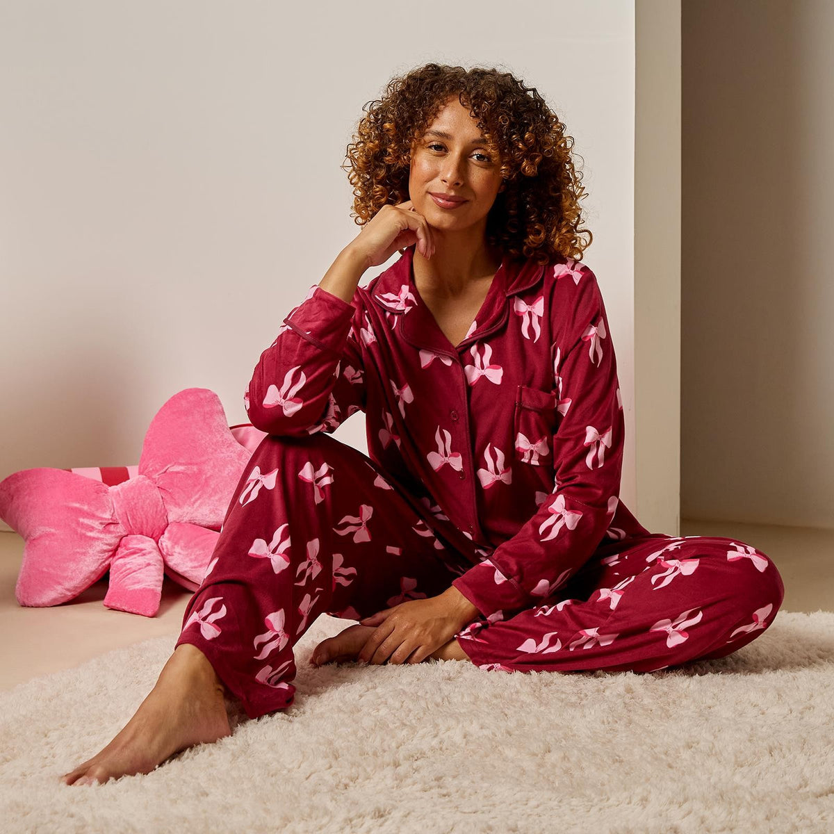 OHS Print Pyjama Set Button Through Soft Womens Kids Loungewear Nightwear