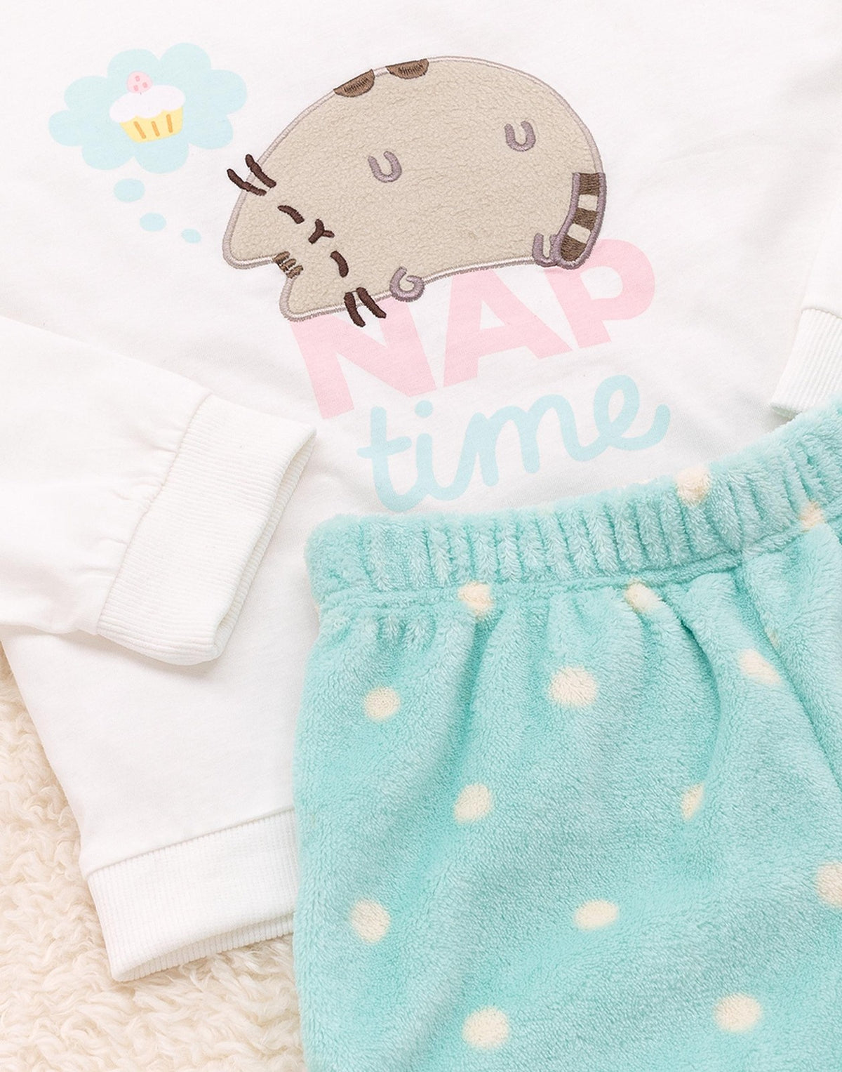 Pusheen Long Sleeve Short Leg Pyjama Set | Girls Blue/Cream | Official Merch