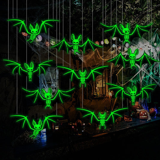 10Pcs Hanging Bats Halloween Decorations Outdoor - Large Flying Plastic Bats UK