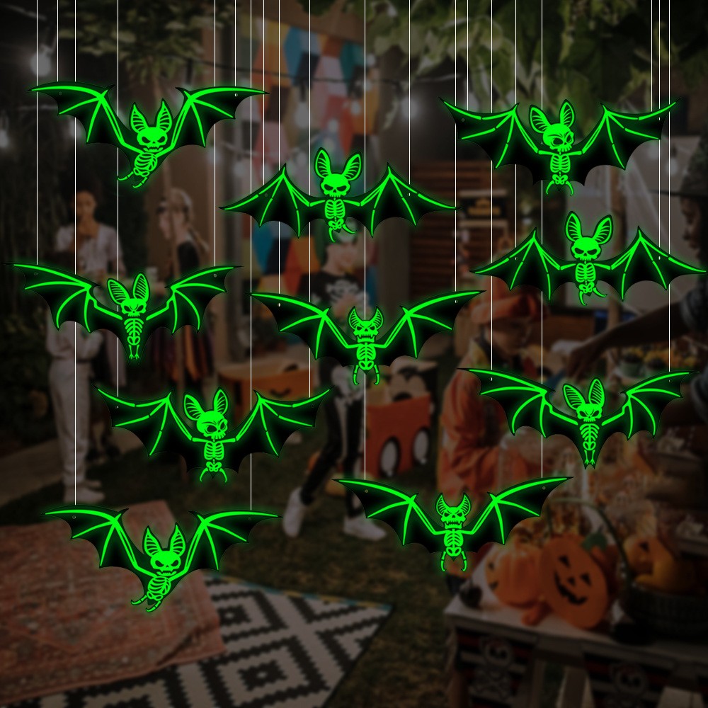 10Pcs Hanging Bats Halloween Decorations Outdoor - Large Flying Plastic Bats UK